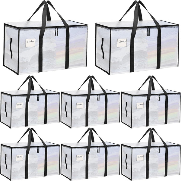 8-Pack Clear Storage Bags for Clothes with Strong Handles and Zipper Heavy-Duty Moving & Storage Bags Packing Supplies for Clothing Space-Saving Storage Totes Alternative to Wardrobe Boxes, 69x35x38cm