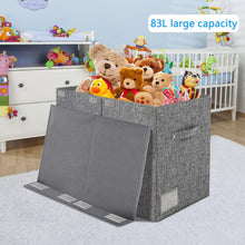 Foldable Large Toy Box Chest With Lid, 62.5x33x40cm, 83L Linen Gray Kids Toy Storage Organizer Sturdy Cube Organizer Basket with Dividers, Bin Boxes For Boys Girls Nursery Playroom Living Room