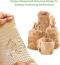 Honeycomb Wrapping Paper Bubble Wrap Cushion Replacement, Recyclable & Biodegradable Packaging Material with 30 Fragile Labels for Safe Product Shipping,Packing Paper Roll Brown,14.9