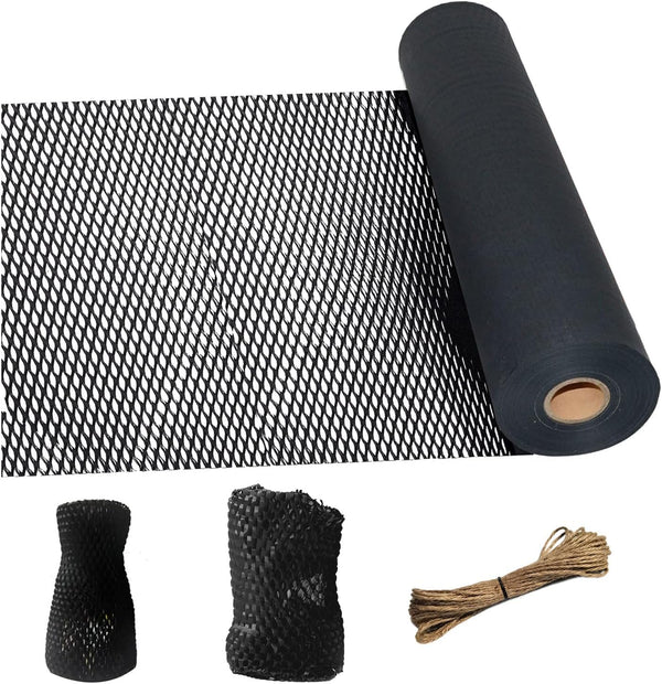 Black Honeycomb Cushioning Wrap Honeycomb Wrapping Paper Honeycomb Paper Packing Supplies Black Packing Paper Peanuts for Moving for Packaging and Protection, Black, 19.6"x394", 50cmx10m