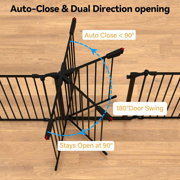 128"(325cm) - Wide Baby Gate Playpen for Toddlers and Pets Configurable Safety Fence with Walk-Through Door Adjustable for Large Openings Baby Gate Extra Wide Fireplace Baby Proofing,Black,5 Panels